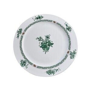 Gracie Bone China Green 12" Dinner Plate Porcelain Gold Trim Floral Bouquet